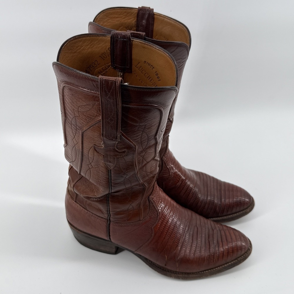 Lucchese Exotic 2 Tone Teju Lizard Skin Leather Cowboy Boots Goatskin 10.5D